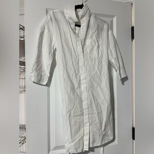 Uniqlo White Casual Button Down Shirt Dress with Long Sleeves